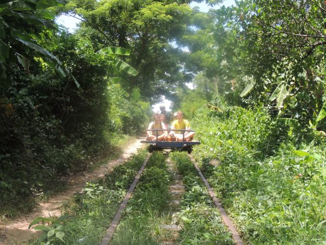 Meeting an oncoming bamboo train