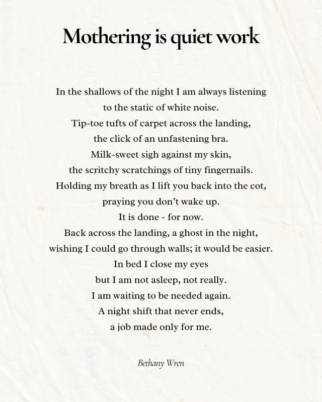 Poem: Mothering is quiet work | Bethany Wren