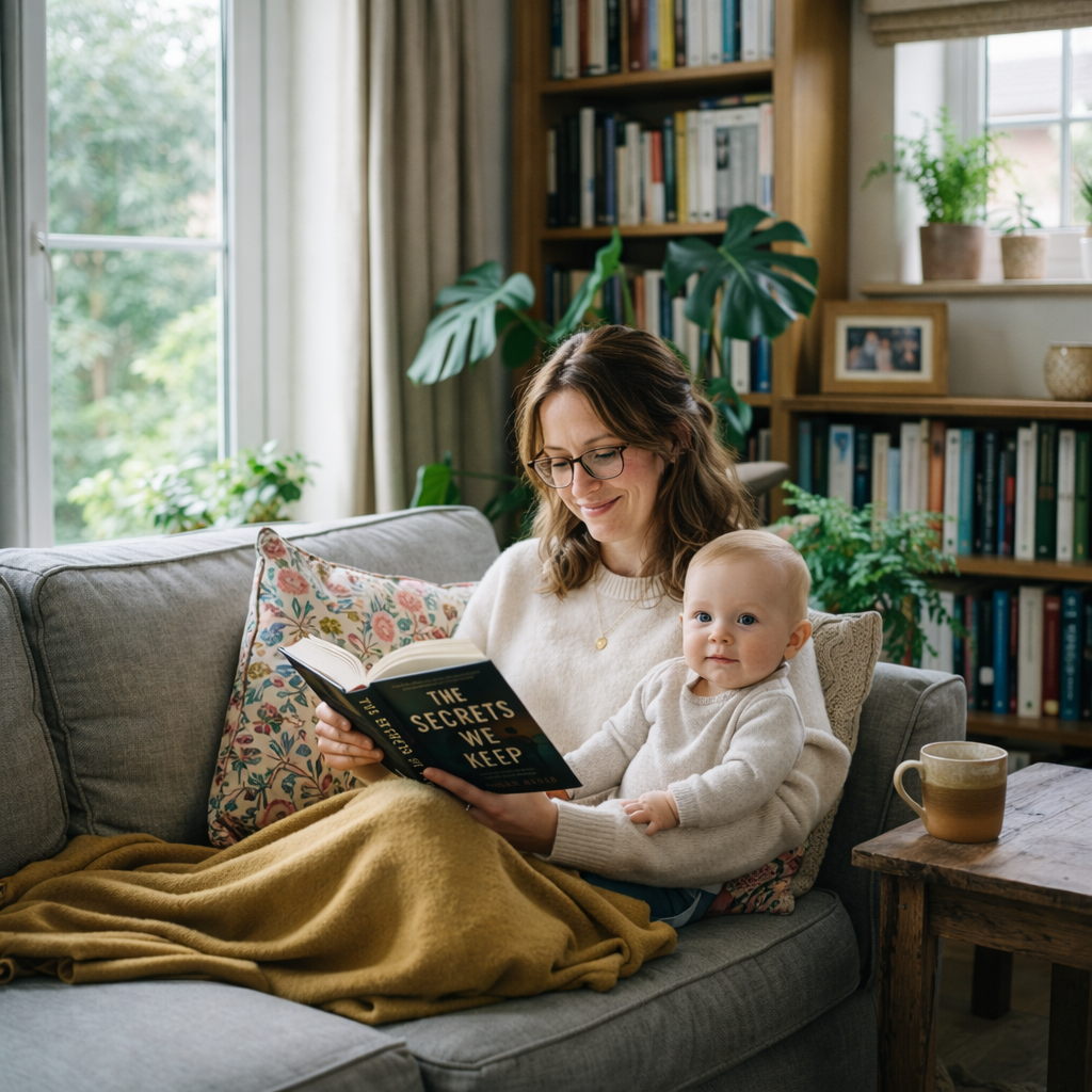 Add baby beside mother on couch